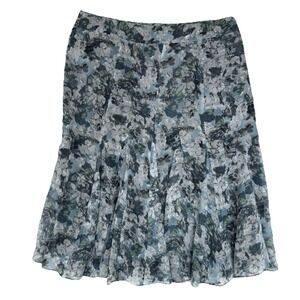 Charter Club‎ 100% Silk Skirt Womens Petite 14 Blue Watercolor Cottagecore Money